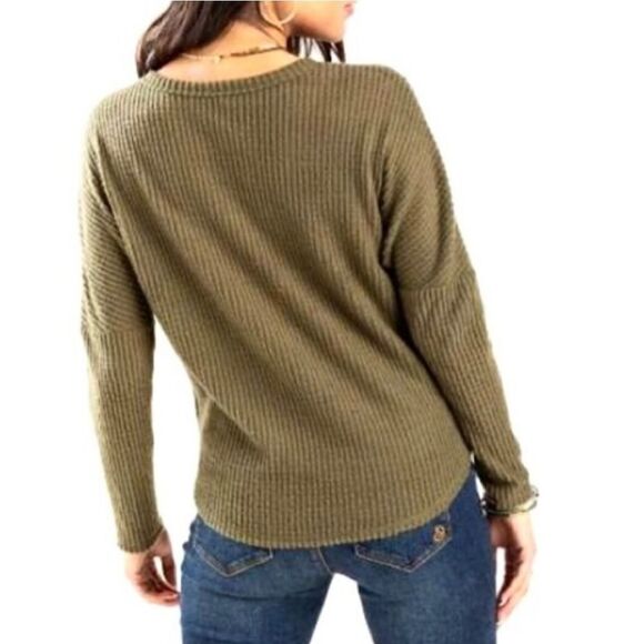 Sienna Sky Waffle Henley Buttons Front Tie Medium - Picture 2 of 8